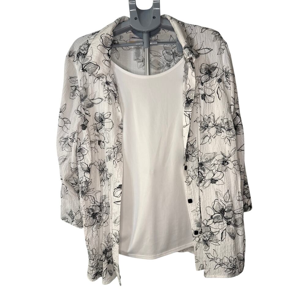 Alfred Dunner Size‎ 1X Women's 2 pc White Crinkle Blouse White Inlay